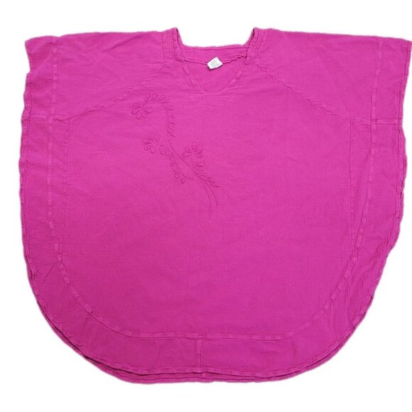Manta Del Lago Pink 100% Cotton V-neck Poncho Style Top  Crochet One Size. - Picture 2 of 8